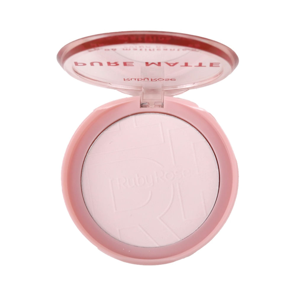 Pó Compacto Matificante Ruby Rose Radiant Kiss Pure Matte em detalhe sobre fundo branco.